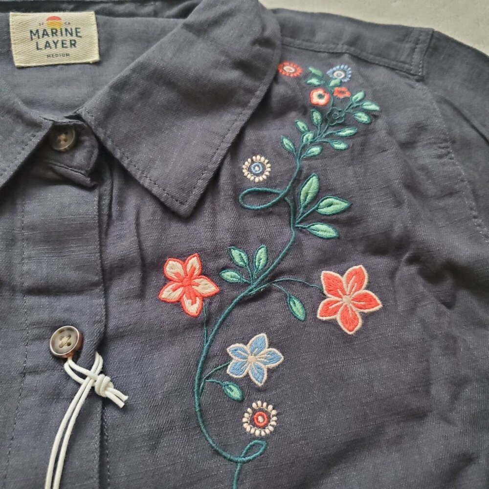Marine Layer Aria LS Relaxed Embroidered Shirt faded black sz medium button down - Picture 15 of 16